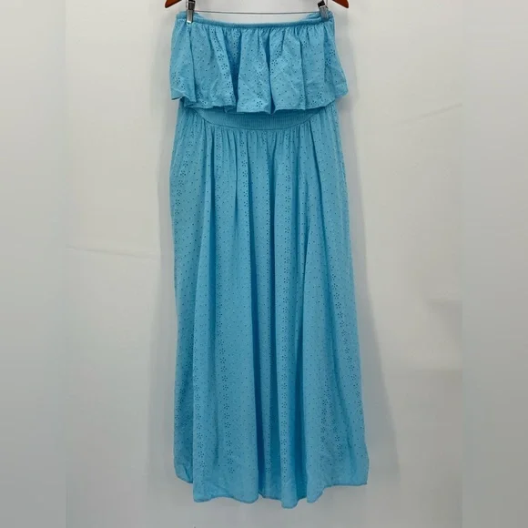 Torrid Maxi Eyelet Strapless Smocked Bodice Dress Light Blue Size 3X - Picture 2 of 11